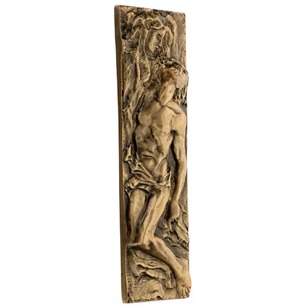 Plaque Vierge et Christ mort en bronze 50x15 cm pour EXTÉRIEUR