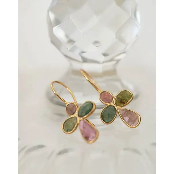 Boucles d'oreilles croix serties de tourmalines