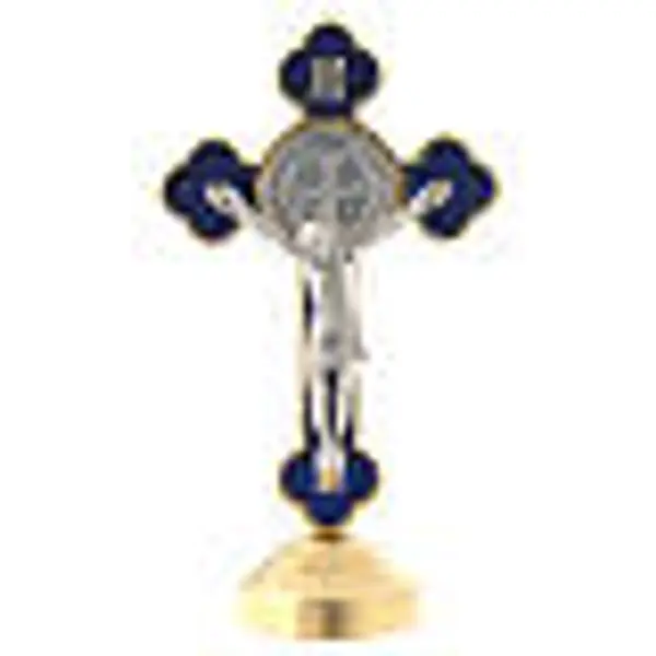 Croix de St. Benoît style gothique en métal bleue table