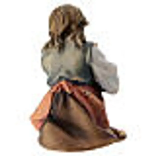 Petite fille qui prie agenouillée pour crèche Original Berger bois peint Val Gardena de 12 cm
