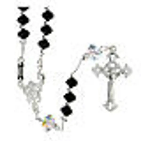 Chapelet arg. 925 strass 6mm noir et pater 8mm