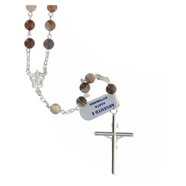 Chapelet agate botswana grains 6 mm argent 925 croix tubulaire