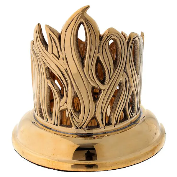 Porte-bougie dessin flammes gravées laiton doré diam. 6 cm