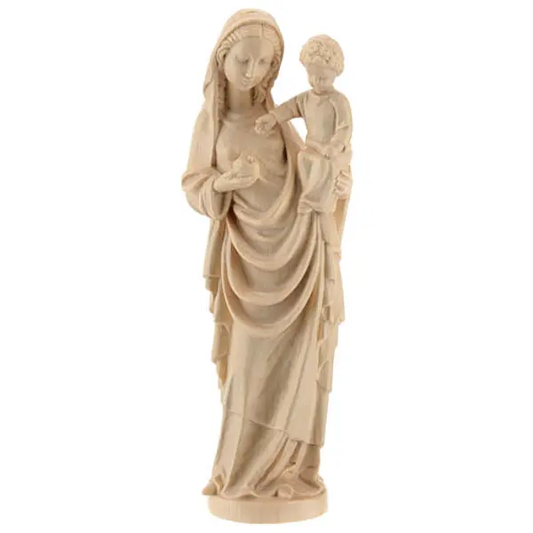 Vierge à l'enfant style gothique 25cm bois Valgardena naturel ciré