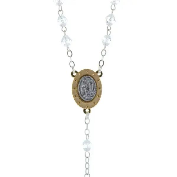 Chapelet de Lourdes en cristal véritable et coeur Apparition de Lourdes