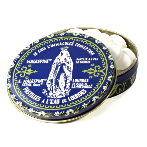 Pastilles Menthe à l'eau de Lourdes 100g dans une boîte en métal