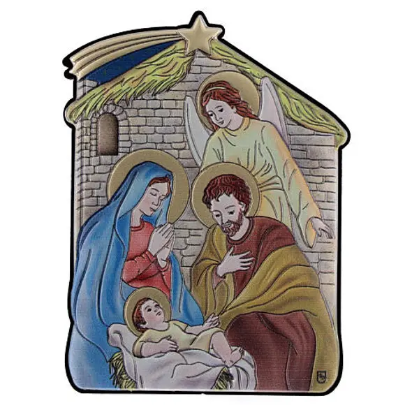 Bas-relief 10x7 cm Nativité bilaminé cabane