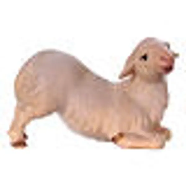 Agneau accroupi crèche Original Comète bois peint Val Gardena 12 cm