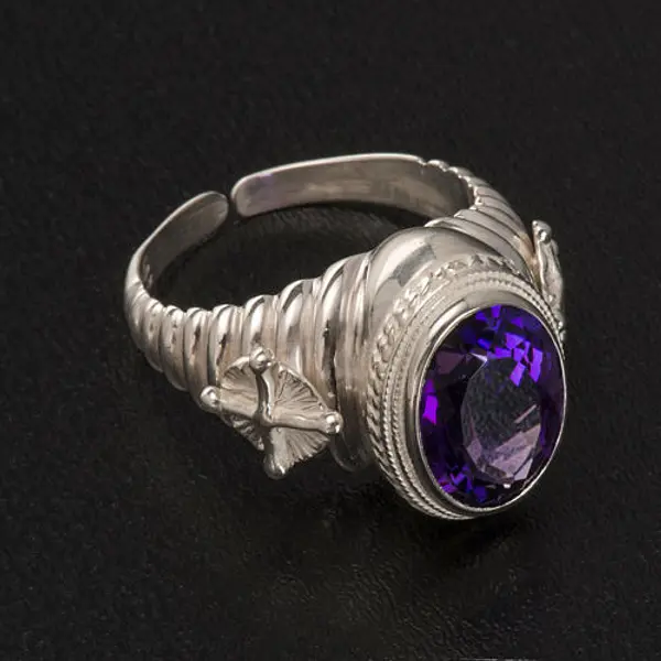 Anneau épiscopal argent 925 améthyste ovale