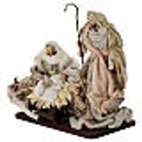 Ensemble Nativité tissu blanc et or 30 cm