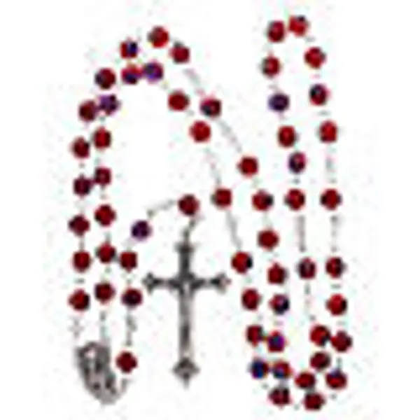 Chapelet en verre style murrina rouge avec motif floral et rayures 6 mm