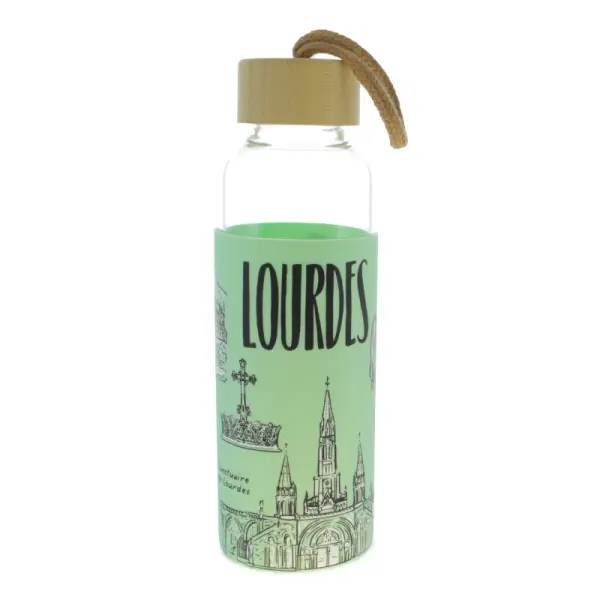 Gourde en verre remplie d'Eau de Lourdes