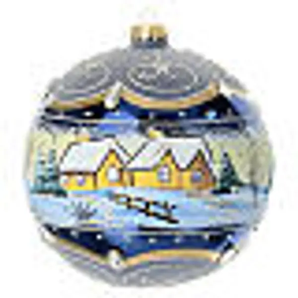 Boule bleue paysage peint verre soufflé 150 mm