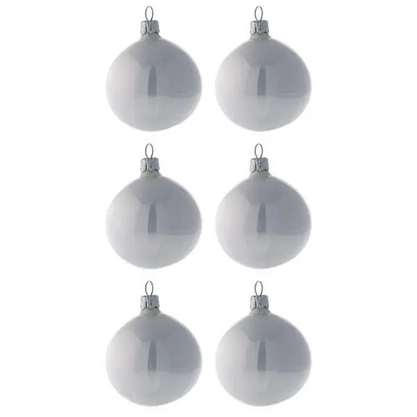 Boule verre soufflé sapin Noël blanc nacré brillant 60 mm 6 pcs