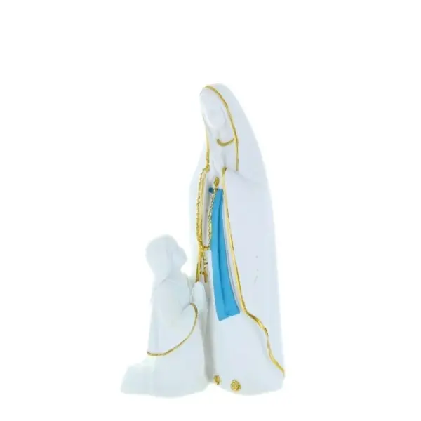 Lourdes Apparition white resin statue with a blue belt 16 cm