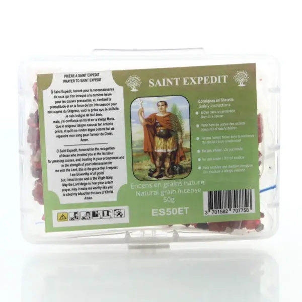Encens Naturel en Grains de Saint Expedit avec prière - Boîte 50g
