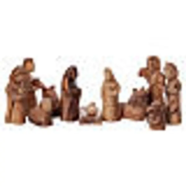 Maisonnette en olivier Bethléem avec crèche complète stylisée 20x20x15 cm