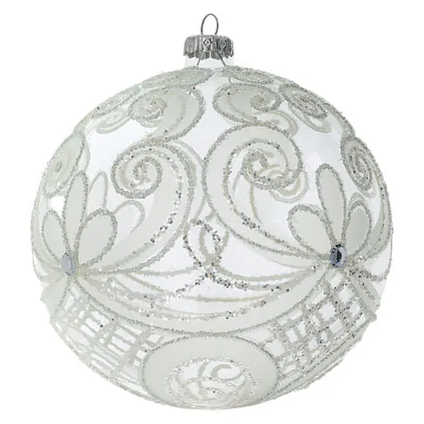 Boule Noël verre soufflé transparent et blanc 150 mm