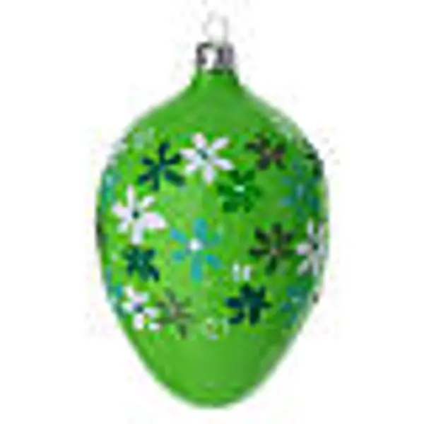 Boule ovale verte avec fleurs en verre soufflé 80 mm