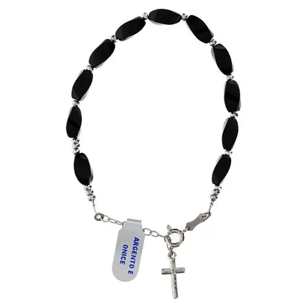 Bracelet hématite onyx noir 6x12 mm argent 925 câble
