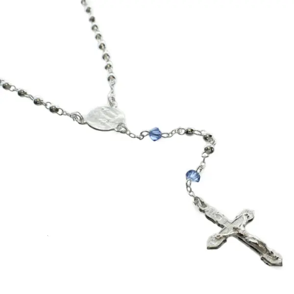 Chapelet de l'Apparition de Lourdes en Argent et Grains en Cristal et Zaffiro
