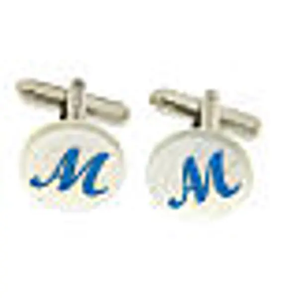 Boutons de manchette ronds symbole Marial bleu ciel nacre blanche