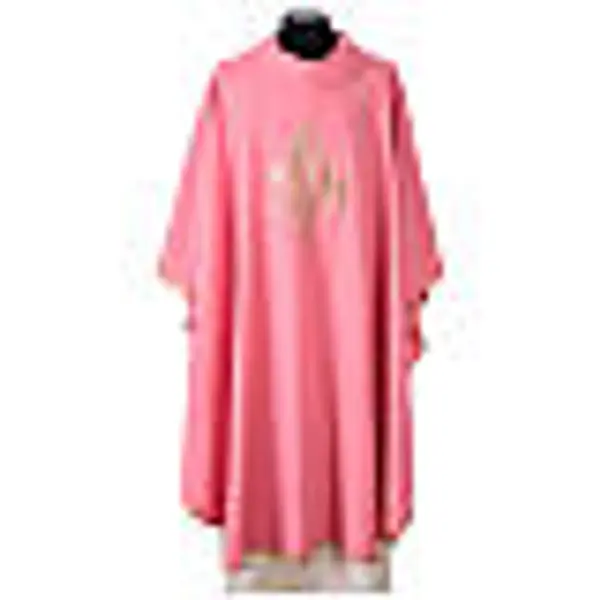 Chasuble rose broderie machine IHS couleur or