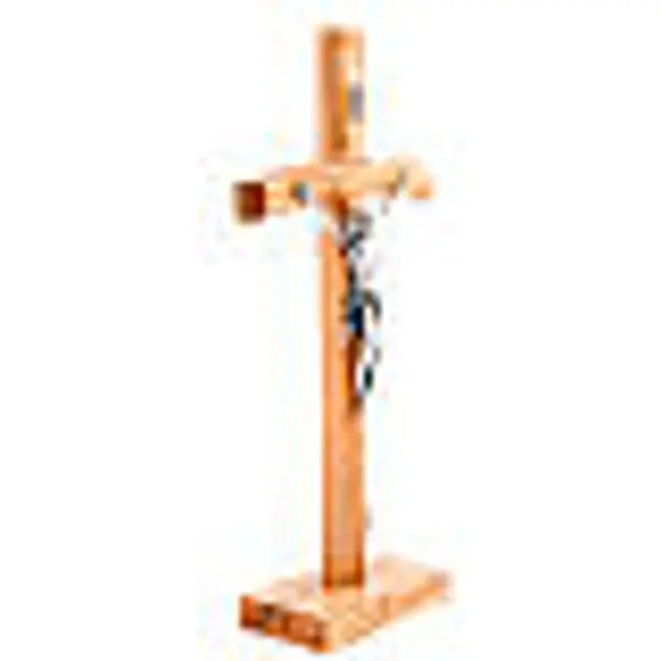 Crucifix bois d'olivier croix courbée avec base