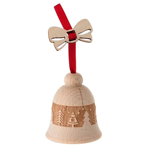 Décoration sapin 6 cm cloche forêt en bois de hêtre Val Gardena
