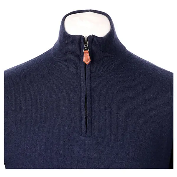 Pull tirette bleu In Primis 10% cachemire 40% laine mérinos