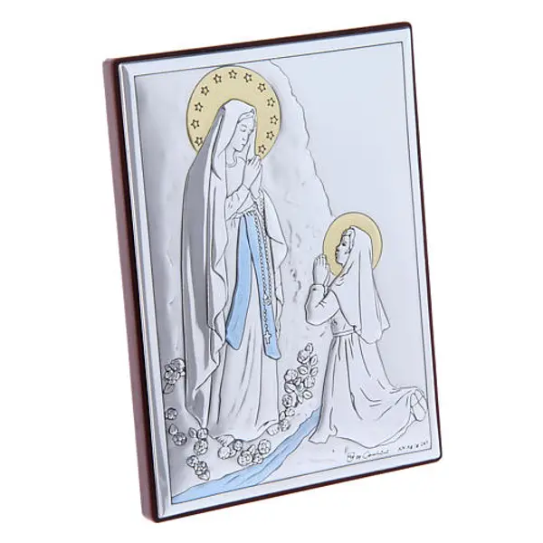 Cadre en bi-laminé avec support en bois massif Notre-Dame de Lourdes 11x8 cm