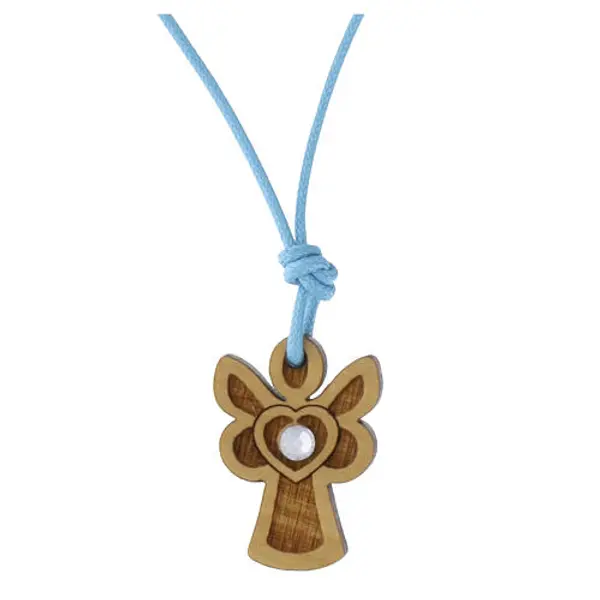 Pendentif Monastère des Clarisses avec ange stylisé bleu et cristal décoratif 2,5x2 cm