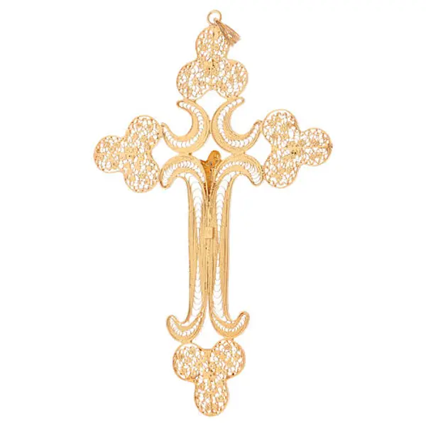 Croix pectorale filigrane d'argent dorée Corpus