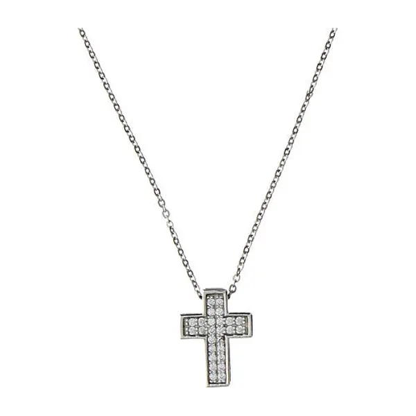 Collier Crucis zircons blancs Benedictus argent 925 rhodié
