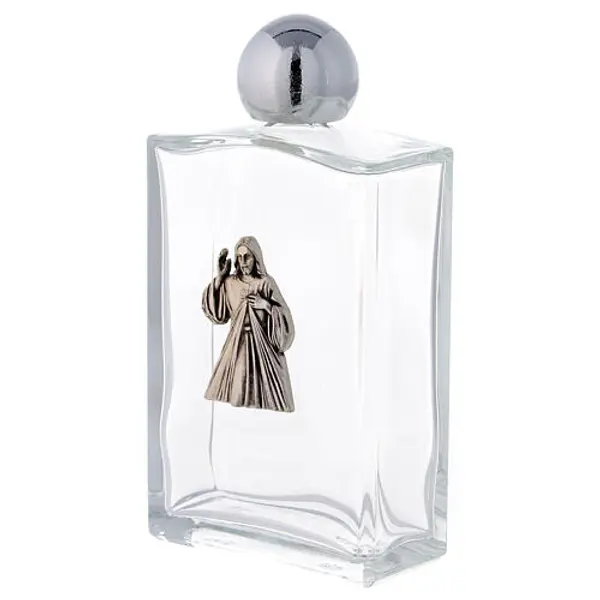 Bouteille rectangulaire pour eau bénite Christ Miséricordieux 100 ml verre 25 pcs