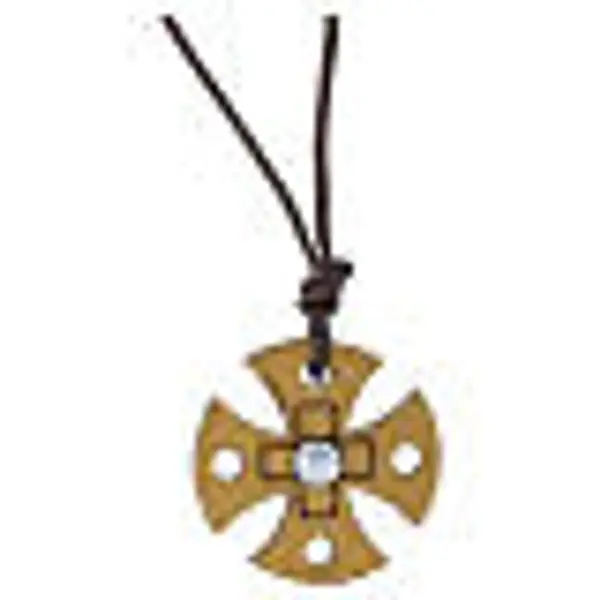 Collier Monastère des Clarisses en corde avec croix quadrilobée et insert brillant 2x2 cm