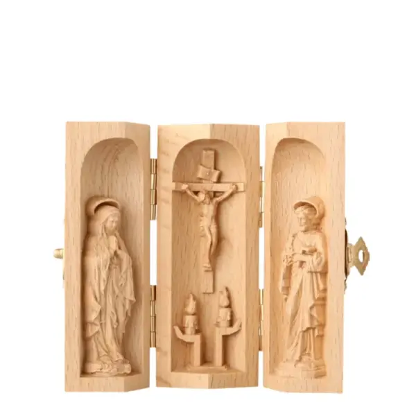 Triptyque de Notre Dame de Lourdes en bois massif 10x8cm