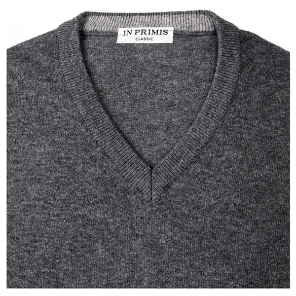 Pull en jersey anthracite col en V 10% cachemire 40% laine mérinos In Primis