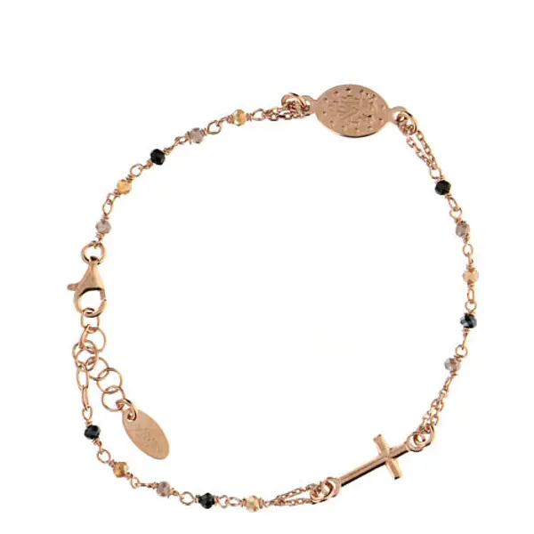 Bracelet AMEN Médaille Miraculeuse cristaux noirs nacre or argent 925 rosé