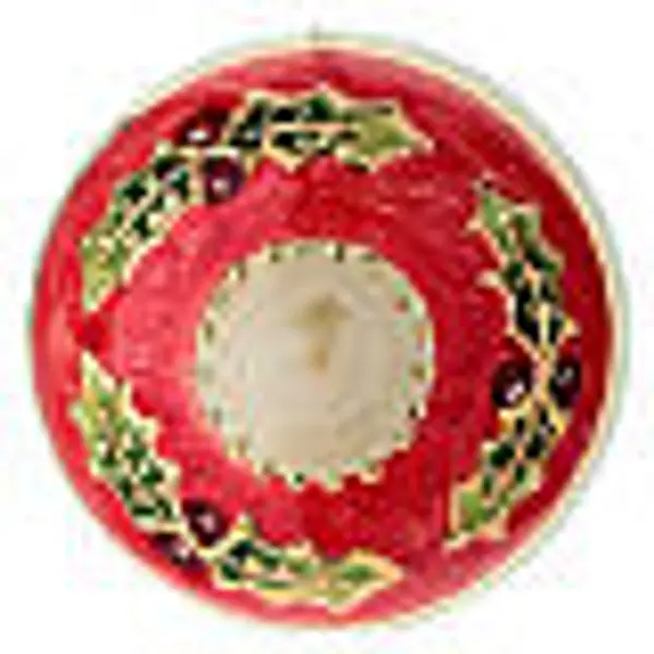 Boule de Noël Dellarte Ceramiche rouge ivoire avec houx 8 cm peinte à la main