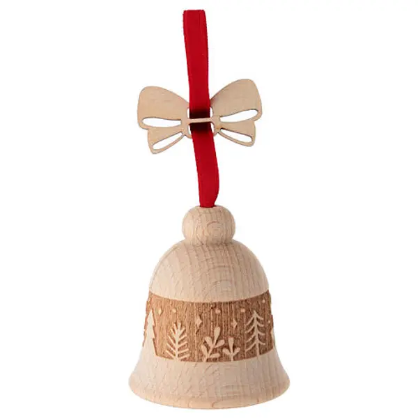 Décoration sapin 6 cm cloche forêt en bois de hêtre Val Gardena