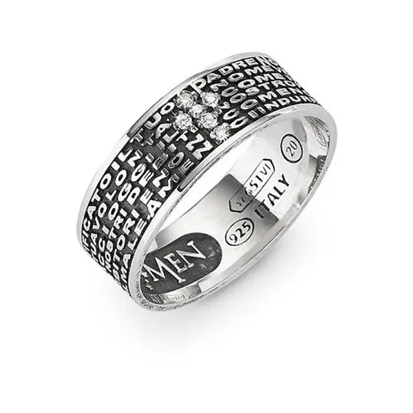 Bague Notre Père croix en zircons AMEN argent 925