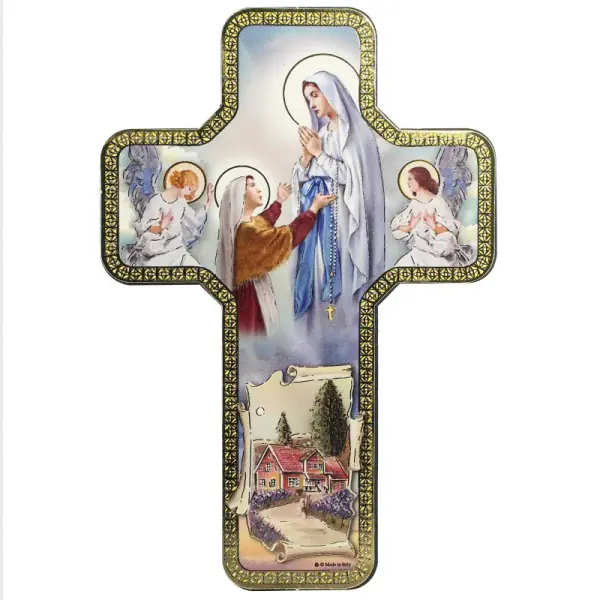 18x12cm Decorative cross of the Apparition of Lourdes with angels