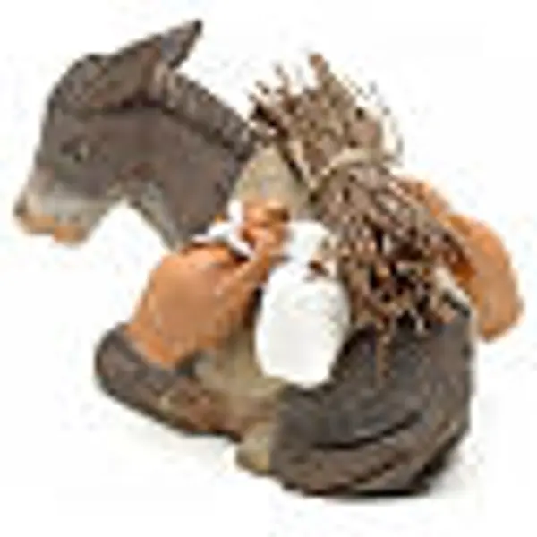 Âne couché harnaché crèche 10 cm