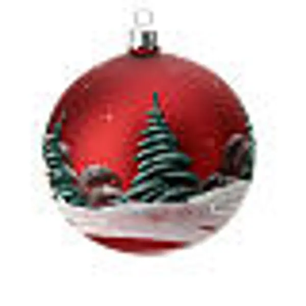 Boule pour Noël rouge paysage 100 mm
