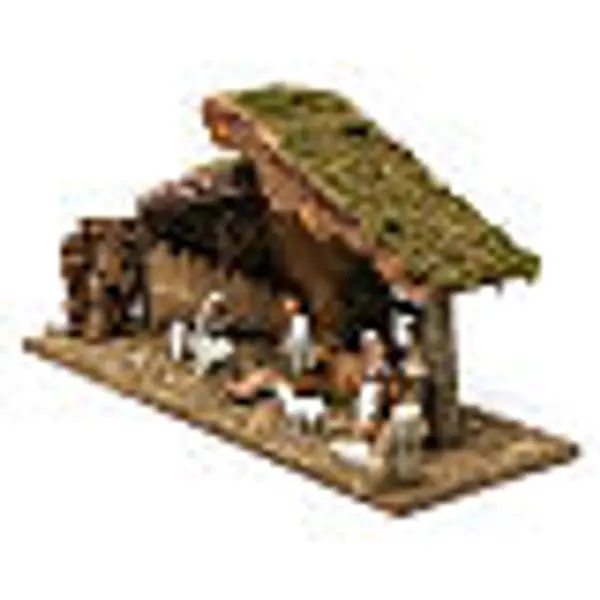 Cabane avec toit en tuiles clôtures et nativité 30x60x20 cm pour santons 10-13 cm
