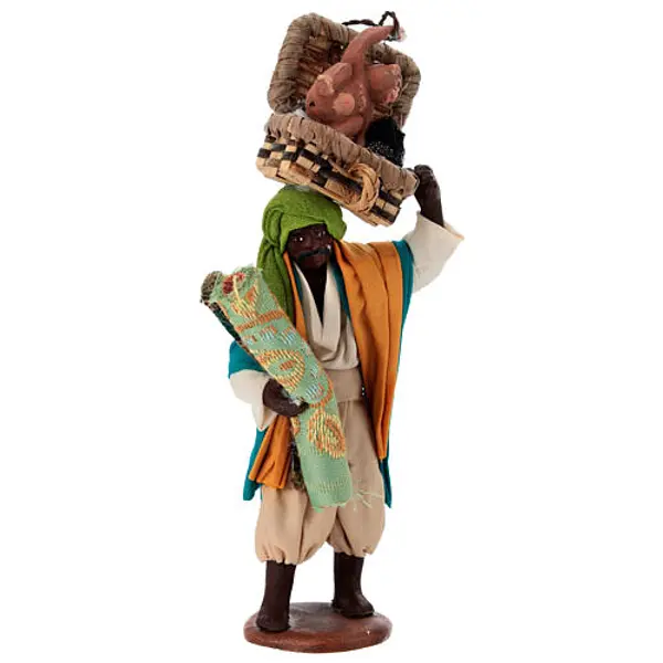 Vendeur de tapis maure avec panier et singe crèche napolitaine de 13 cm