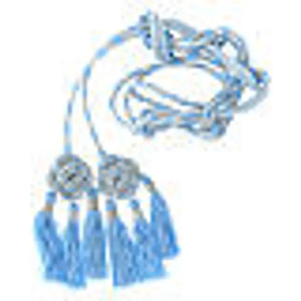 Cordon sacerdotal rosette glands frange chainette bleu ciel et argent
