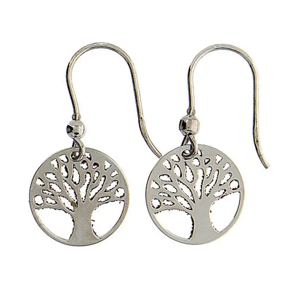 Boucles d'oreilles argent 925 Arbre de la Vie diamanté rouge 1,5 cm diamètre