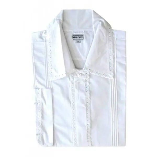 Peignoir Kittel blanc en coton et polyester - Finition dentelle